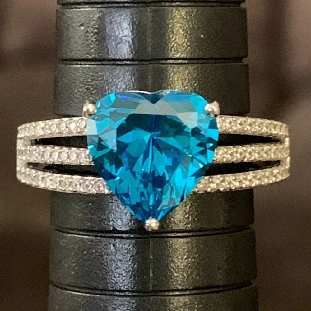 Bella Luce Blue And White Rhodium Over Sterling Silver Heart Ring 4.05ctw